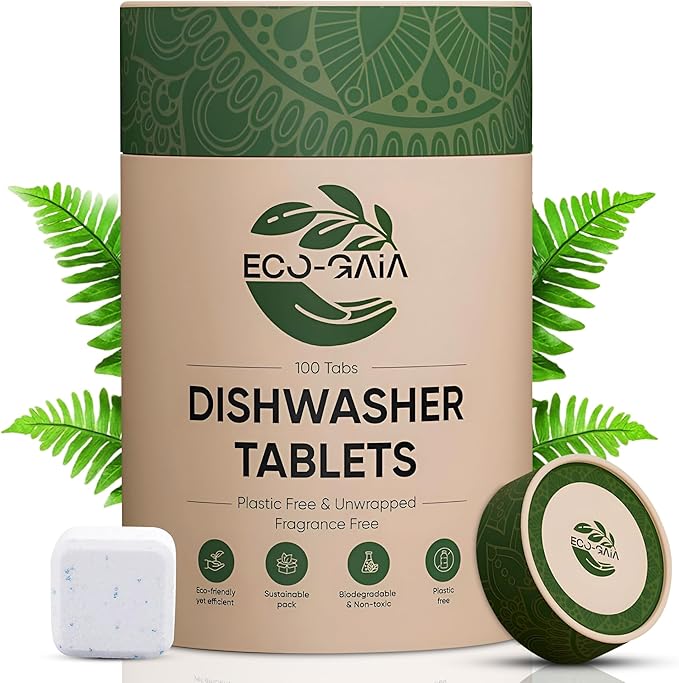 Dishwashing Detergent Tablets | All-in-one Formula Plastic Free Dishwasher Detergent pods | 100 Tabs (4 Month Supply) | Non plastic - Non wrapped - Eco Friendly Tablets