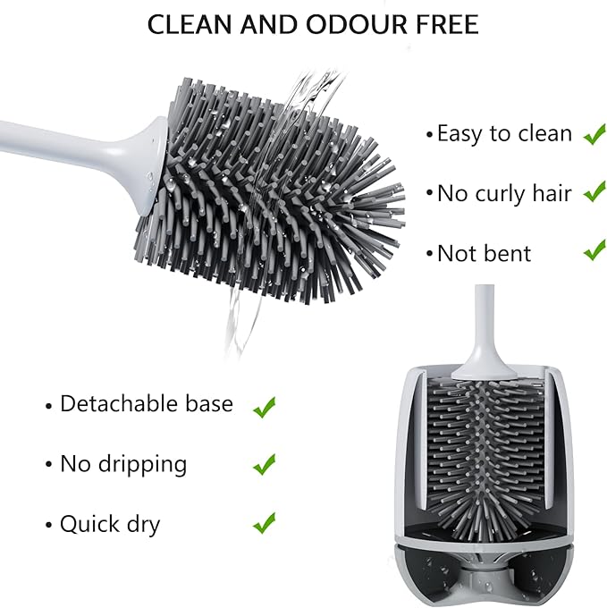 Toilet Brush, 2 Pack Toilet Bowl Brush and Holder with Ventilated Holder, Bathroom Accessories Toilet Bowl Cleaners with Silicone Bristles, Cleaning Supplies Toilet Cleaner Brush for Deep Cleaning