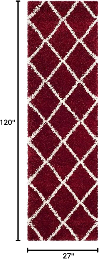 SAFAVIEH Hudson Shag Collection Runner Rug - 2'3" x 10', Red & Ivory, Modern Trellis Design, Non-Shedding & Easy Care, 2-inch Thick Ideal for High Traffic Areas in Living Room, Bedroom (SGH281R)