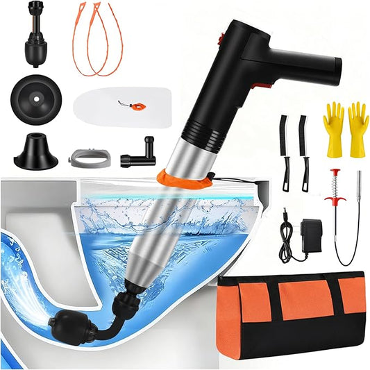 Electric Toilet Plunger, Drain Unclogger Plungers High Pressure Air Drain Blaster with Drain Auger, Splash-free Plungers for Bathroom, Plumbing Snake for Toilet, Clog Remover Heavy Duty(Black)
