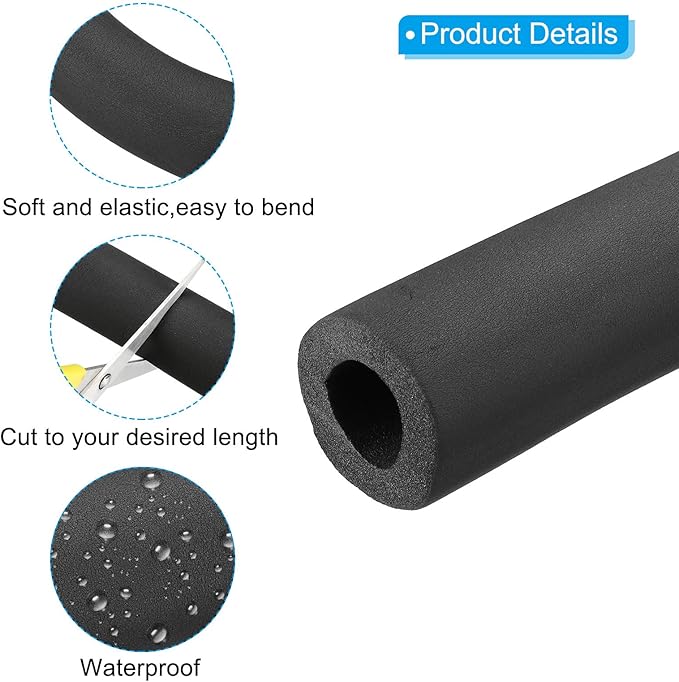 PATIKIL 74.8" Lx1.9 IDx0.8 T Pipe Insulation Foam Tube, Water Pipe Insulation Tubing Heat Preservation for Plumbing Water AC Pipe Sprinkler Spigot, Black