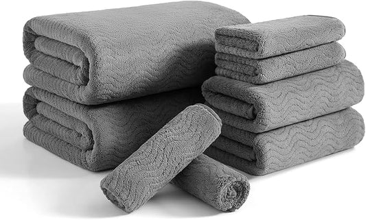 8 Piece Bath Towel Set Grey |2 Oversized Large Bath Sheet,2 Hand Towels,4 Washcloths| Ultra Soft Cozy Bath Towel Set for Bathroom Hotel Gym Spa,Highly Absorbent & Quick Dry Bathroom Towel Collections
