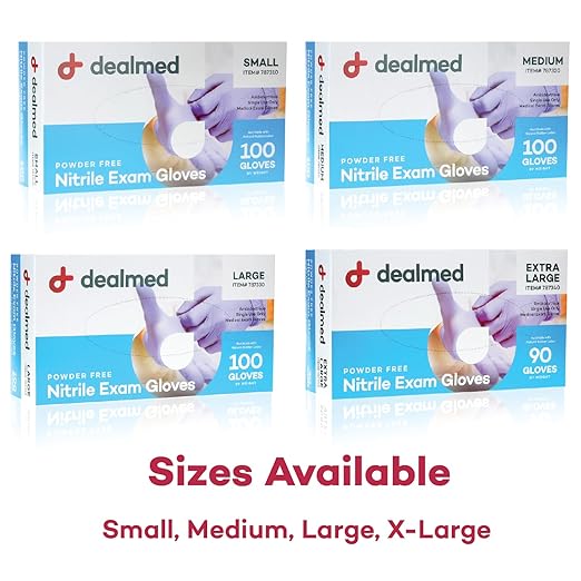 Dealmed Nitrile Exam Gloves – 100 Count Medium (Pack of 4) Disposable, Non-Irritating, Latex Free, Multi-Purpose for First Aid Kit, Medical Facilities & More