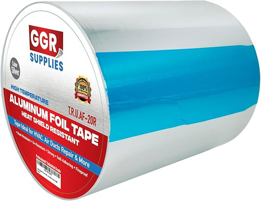 GGR Supplies AF-20R Professional/Industrial Grade High Temperature Heat Shield Resistant Aluminum Foil Tape Ideal for HVAC, Air Ducts Repair (3.6Mil): 6 in. Wide x 50 yds.