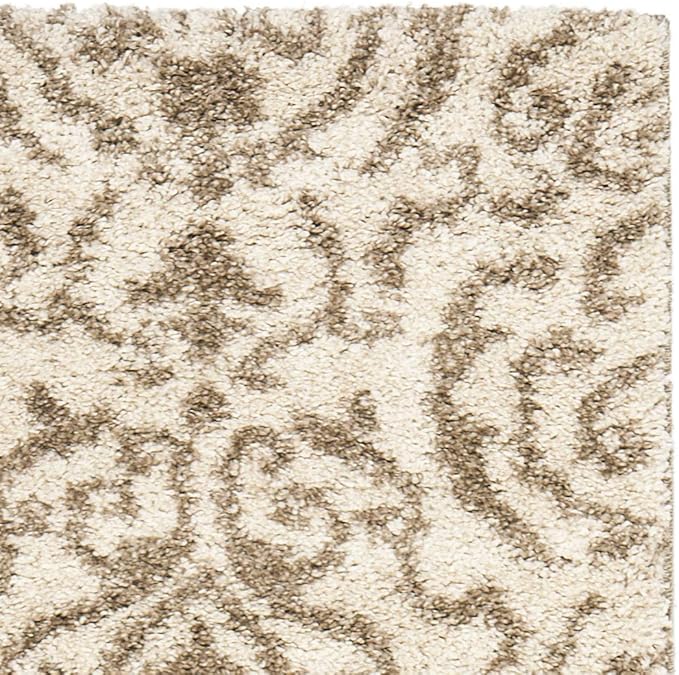 SAFAVIEH Florida Shag Collection Runner Rug - 2'3" x 11', Cream & Beige, Damask Design, Non-Shedding & Easy Care, 1.2-inch Thick Ideal for High Traffic Areas in Living Room, Bedroom (SG462-1113)