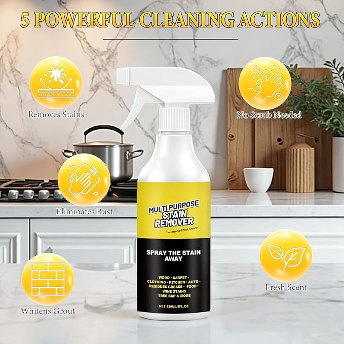Multi-Purpose Stain Remover, A Powerful Cleaner，Kitchen Multi-purpose Foam Cleaner Spray, A powerful Cleaner for Kitchens, Floors, Cars, and Toile (1PCS*120ML)