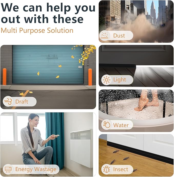 【2026 New Upgrade】 Wide Silicone Weather Stripping Door Seal with Strong Adhesive 3" x 17 ft, Draft Stopper for Garage, Shower & Sliding Doors - Gap & Under Door Protection, Transparent