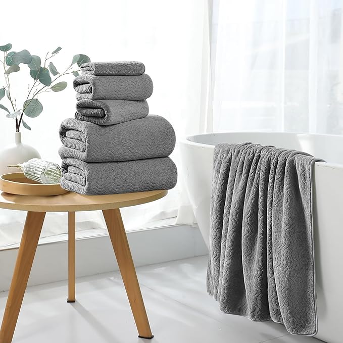 8 Piece Bath Towel Set Grey |2 Oversized Large Bath Sheet,2 Hand Towels,4 Washcloths| Ultra Soft Cozy Bath Towel Set for Bathroom Hotel Gym Spa,Highly Absorbent & Quick Dry Bathroom Towel Collections