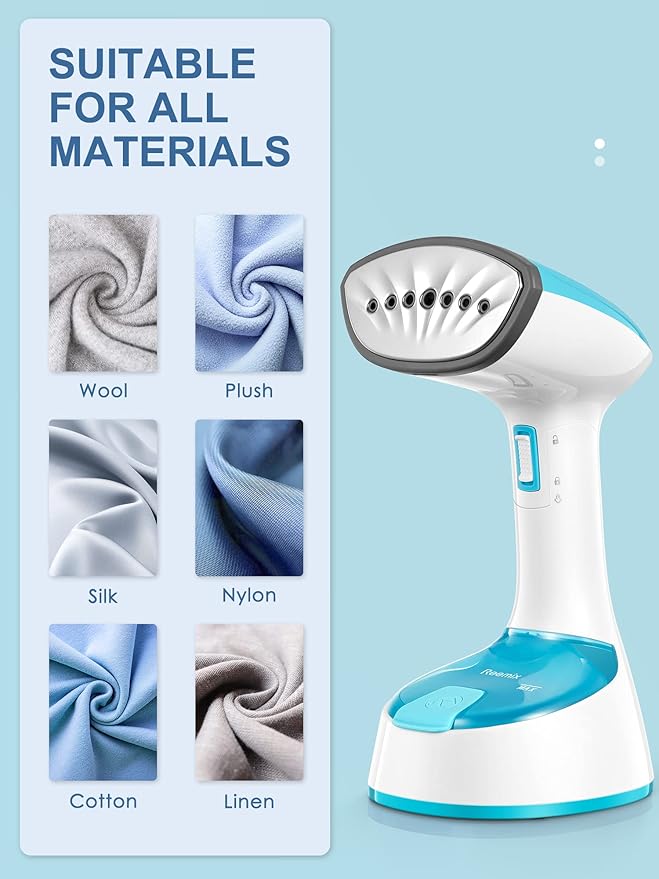 Steamer for Clothes, Folding Handheld Design Garment Wrinkles Remover, 20g/min Strong Penetrating Steam, 25-Sec Fast Heat-up, for Home, Office and Travel (Aqua)