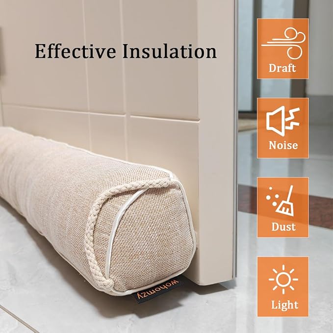 38 Inch Under Door Draft Stopper, Blocks Hot Cold Air Wind from Door and Window Bottom,Weather Seal, Reduce Noise Light,Triangular, Beige