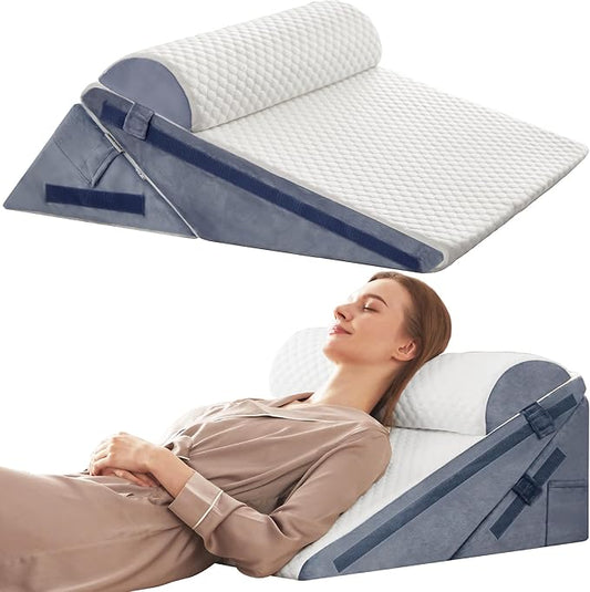 3PCS Wedge Pillow, Orthopedic Wedge Pillow for Acid Reflux, Back Pain Relief, Cooling Memory Foam Top, Bed Wedge Pillows for Headboard, Sleeping, Snoring, Back Support, After Surgery.