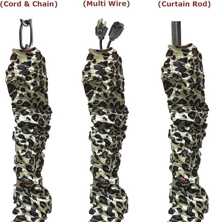 Royal Designs, Inc. Cord & Chain Cover 4 ft Silk Type Fabric, Chandelier Pendant Lighting Chain & Cable Management, Touch Fastener, Leopard Brown - 2 Pack