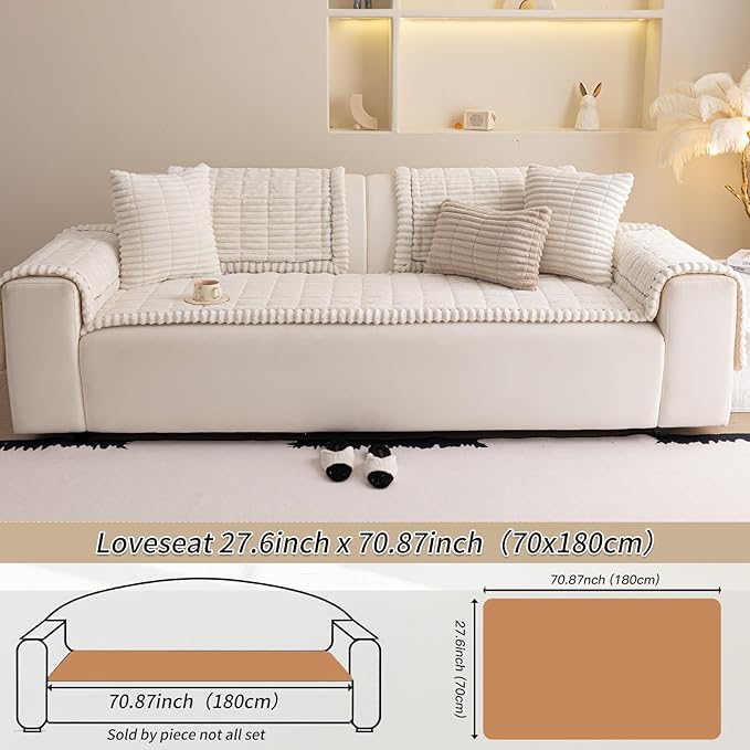Couch Cover for Dogs Washable,Non Slip Fuzzy Durable Couch Covers for 3 Cushion Sofa Pet Friendly Sofa Cover Dog Thick Soft Slipcovers Protector Couches Mat Bed (White, 27.6" x 70.9"/70 x 180cm)