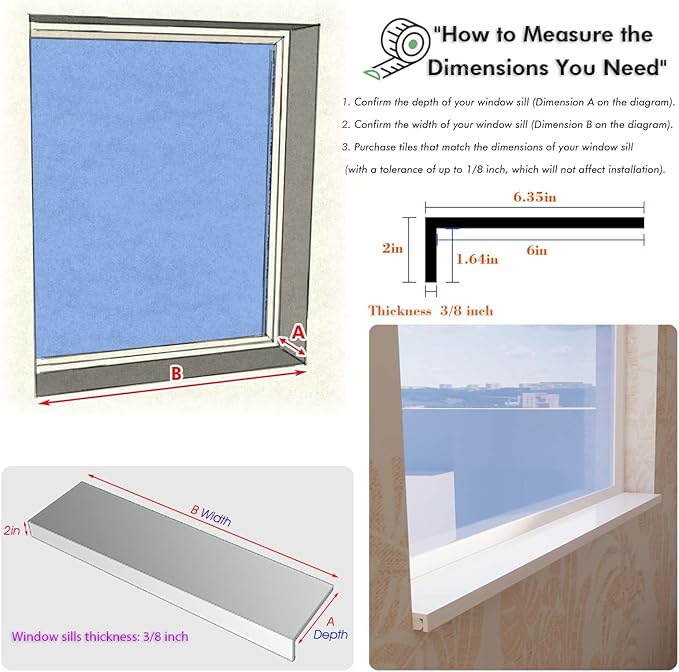 White Window Sill Protector 48 inch Wide, 6 inch Deep Waterproof PVC Window Sills Cover Board, Cuttable Windows Replacement Plate for Decor