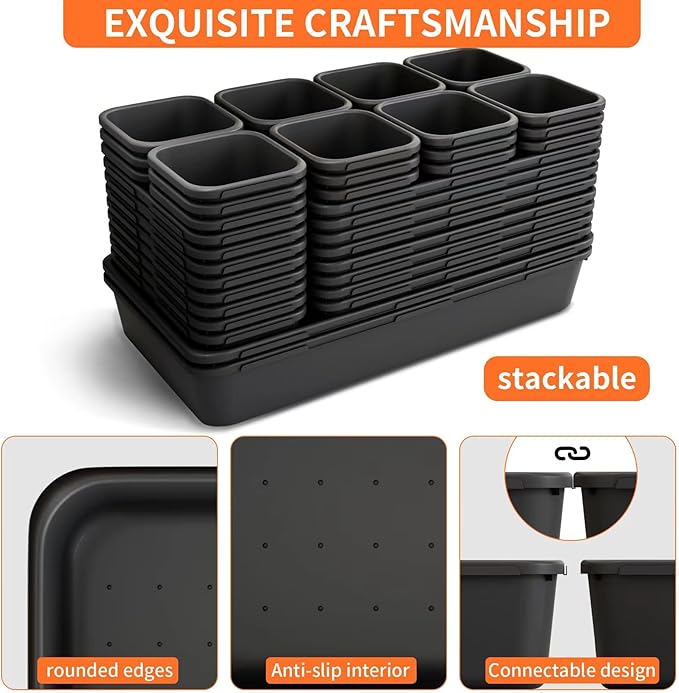 [5-Sizes] 60 Pack Tool Box Organizer Tray, Large 12'' Tools Box Organizers and Storage, for Hammer, Wrench, Screw, Small Parts Toolbox Organization, Tool Cart Chest Garage Drawer Organizer Tray, Black