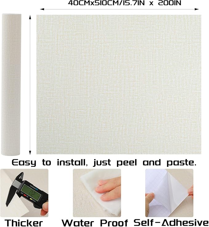 Peel and Stick Wallpaper Beige Grass Cloth Wall Paper - 15.7 x 200 Inch Self Adhesive Wallpaper Peel and Stick, Easy to Paste Wall Contact Paper for Stand Liner, Table and Door Makeover Decor
