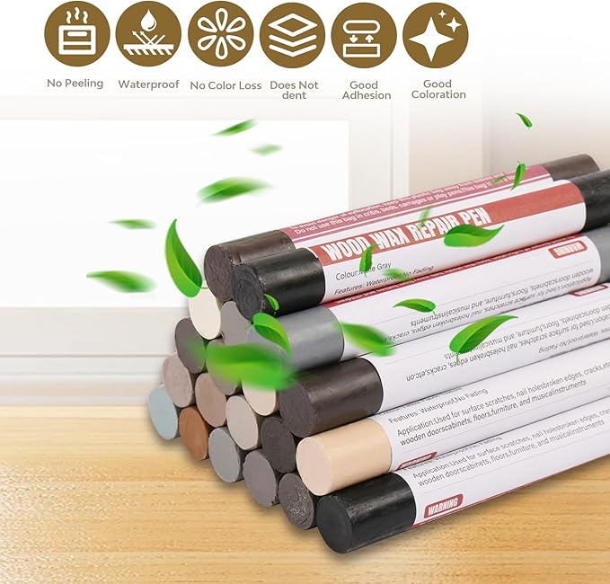 Wood Filler Sticks, 20 Colors Wood Repair Wax Crayons with Scraper, Wood Touch Up Markers for Repairing Scratches, Cracks, Holes in Cabinets, Floors, Tables and Doors[Gray Series]