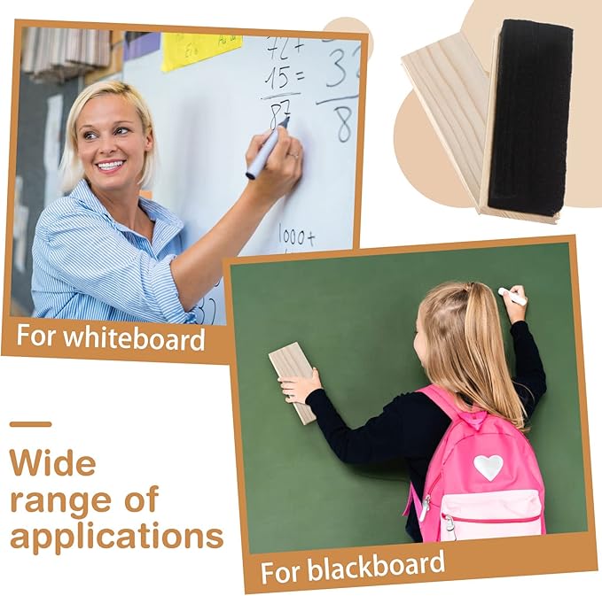 Felt Campus Style Erasers, Cleaner Dusters Felt Chalkboard Eraser for Kids Wood Chalk Eraser for Chalkboard Cleaners Dusters for Markers White Black Boards Paint School Students Teachers (6 Pieces)