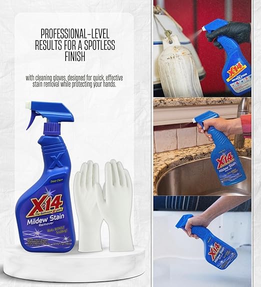3x Malco X-14 Stain Remover 1 qt Bundle with Cleaning Gloves for Bathroom, Kitchen, and Hard Surface Stain Removal – Gift Set (4 Items)