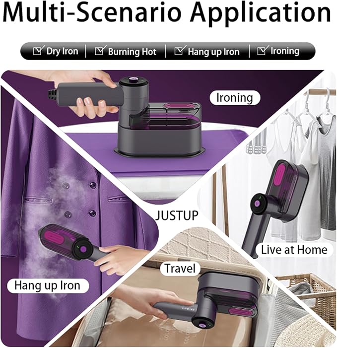 Travel Steamer Iron, 1000W Portable Dry Wet Dual Ironing Steam Iron, 20S Fast Preheating, 7.87ft Long Power Cord Clothing Wrinkle Remover, Essential for Home,Travel,University Dorms&Offices (Purple)