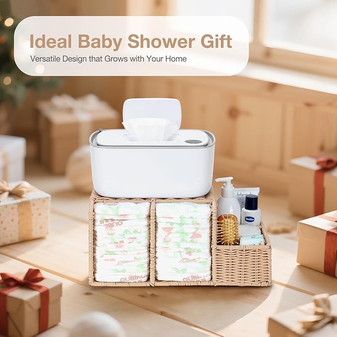 Diaper Caddy Organizer, Hand Rattan Nursery Storage Basket for Baby Essentials, Baby Changing Table Organizer Perfect Nursery Assistant (Natural Woven, M)