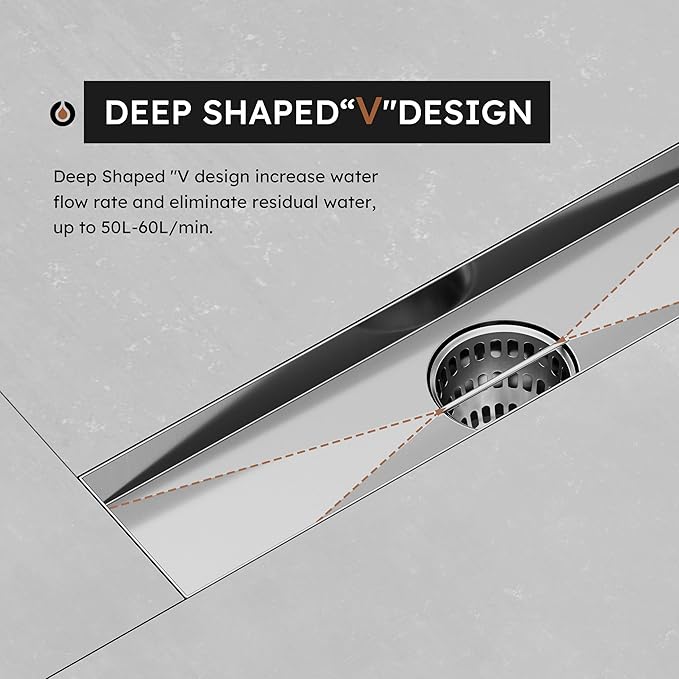 Linear Shower Drain 12 Inch, Modern Rectangle Shower Floor Drain with Removable Quadrato Pattern Grate, Stainless Steel SUS 304, Linear Drain with Leveling Feet& Hair Strainer