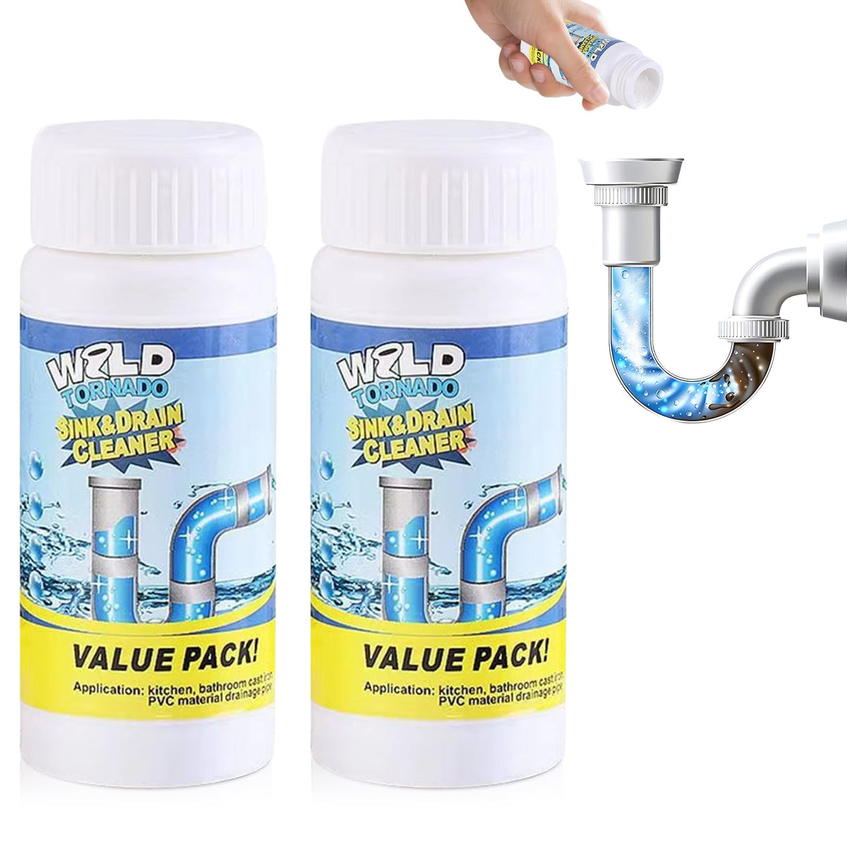 2PCS Wild Tornado Pipe Dredge, Wild Tornado Sink and Drain - Image 1