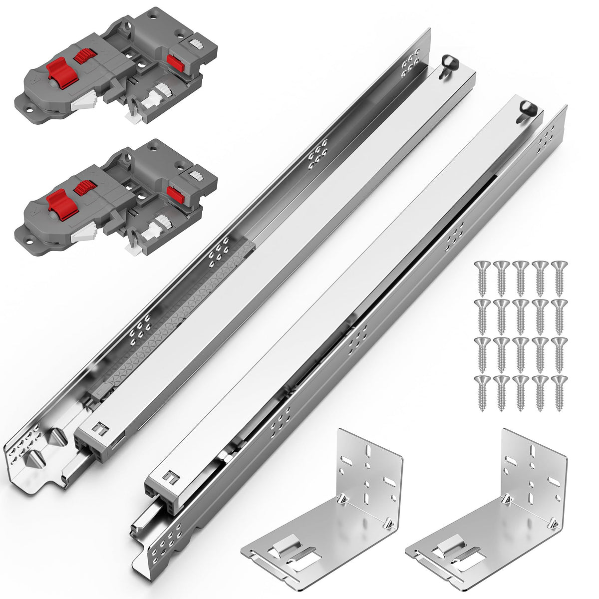 12 15 18 21 Inch Undermount Soft Close Drawer Slides, Full - Image 1