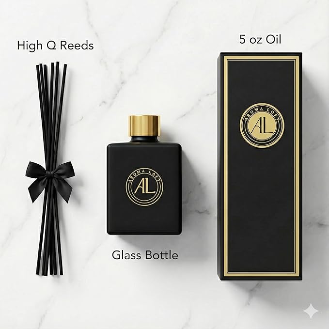 Reed Diffuser - Fragrance Diffuser for Home - 5 oz. Oil Diffuser Sticks - Bathroom Diffuser Set- Oil Diffuser Reeds - Scent Sticks in Oil-Office Smell Good Stuff (Black, Fresh Linen)