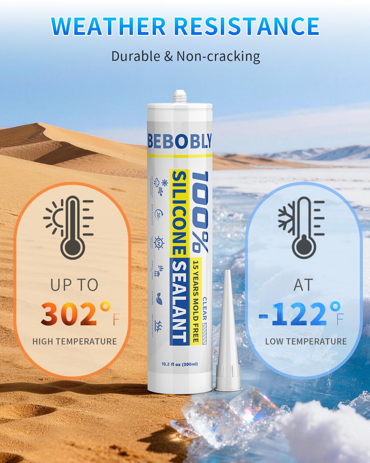 Clear Silicone Sealant – 100% Waterproof Caulk for Kitchen, Bathroom & RV (10.2 oz, 4-Pack)