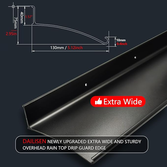 Heavy-Duty 5.12" W 43.3" L Door Rain Drip Guard Overhead,Aluminum Drip Cap for Exterior Doors Window Top,Rain Drip Edge Flashing,Water Deflector,Rain Diverter,Anodized Black 2PCS
