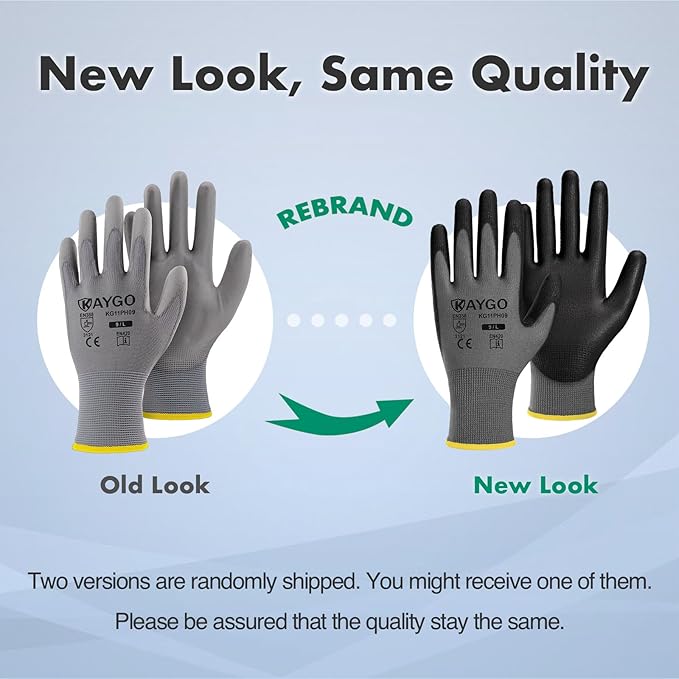 KAYGO Work Gloves for Men and Women,12 Pairs Seamless Knit PU Coated Safety Gloves, with Smooth Grip on Palm and Fingers, Ideal for Light Warehouse, Manufacturing, Gardening, KG11P (S,Gray)