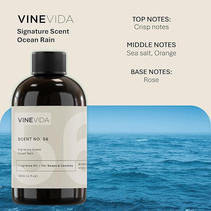 VINEVIDA [4oz] Ocean Rain Fragrance Oil for Candle Making and Soap Making - Premium Candle Scents for Soy Candles