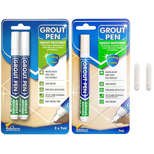 Grout Pen Tile Paint Marker: Ivory 1 Pack and 2 Pack White with Extra Tips (Narrow, 5mm) - Waterproof Tile Grout Colorant Marker for Cleaner Looking Floors & Whitener Without Bleach