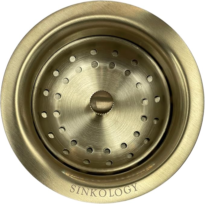 SinkSense Kitchen Sink Basket Strainer Drain with Post Style Basket, Satin Gold