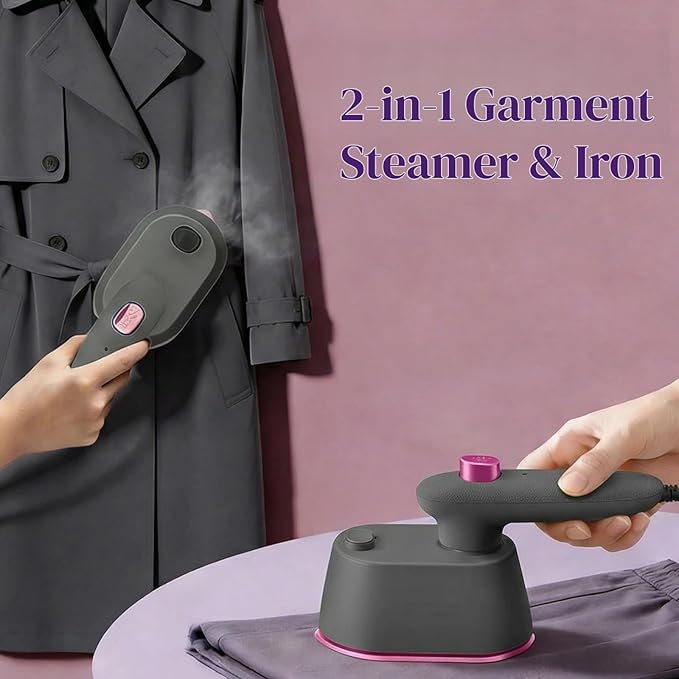 Mini Travel Steamer Iron for Clothes, 2-in-1 Dry & Steam Iron, Fast Heat Portable Garment Steamer, Flat & Vertical Ironing, Precision Tip, Lightweight Compact for Travel & Dorm (Premium Matte Gray)