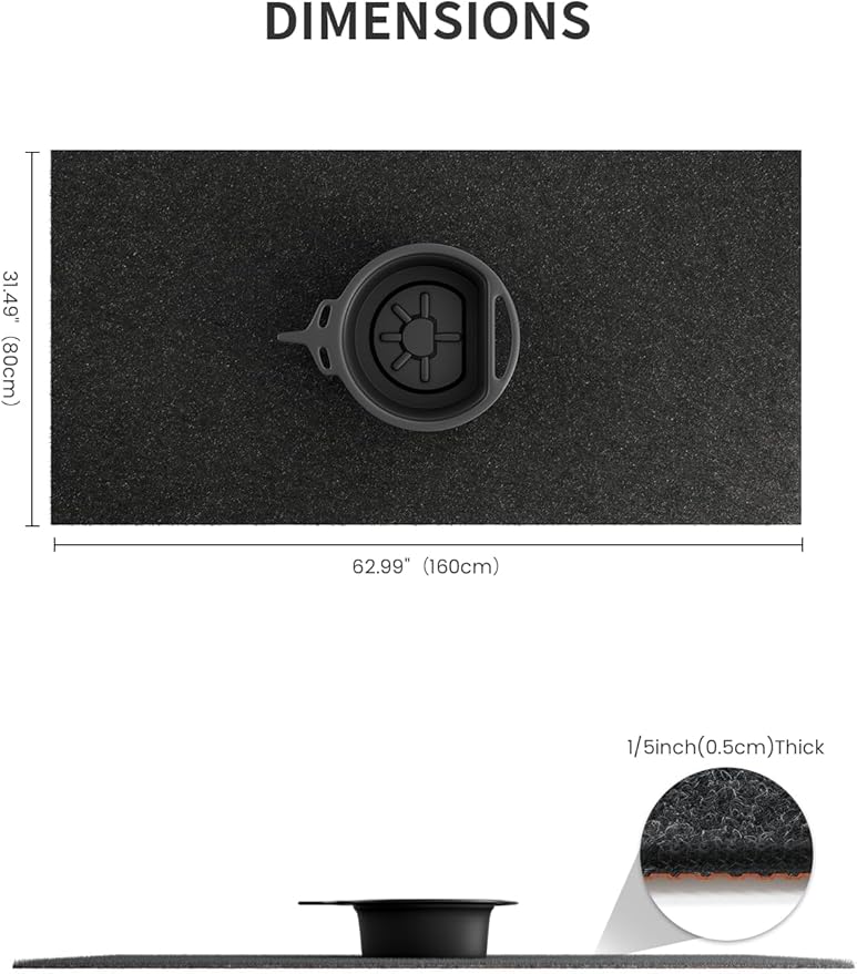 Heavy Duty Oil Spill Mat, Garage Floor Mat, 63" x 31" Waterproof Rubber Backing Oil Absorbent Pads, 1/5" Thick Reusable Under Auto Repair Mat for Garage Floor Surface Protection-Black