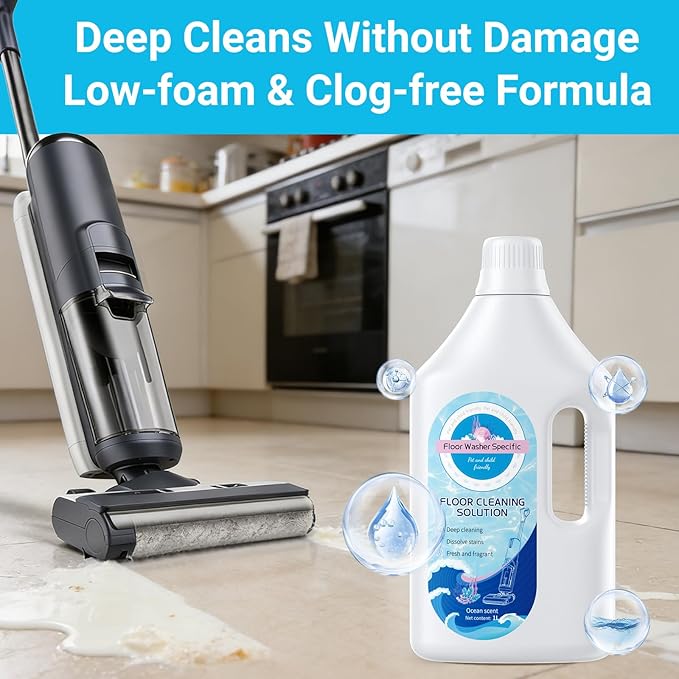 Floor Cleaner Compatible with Tineco Cleaning Solution, Suitable with All Robotic Vacuum Mop and Cordless Wet/Dry Vacuum Mop Cleaner, Multi-Surface Deodorizing & Cleaning Solution (1 L, Ocean)