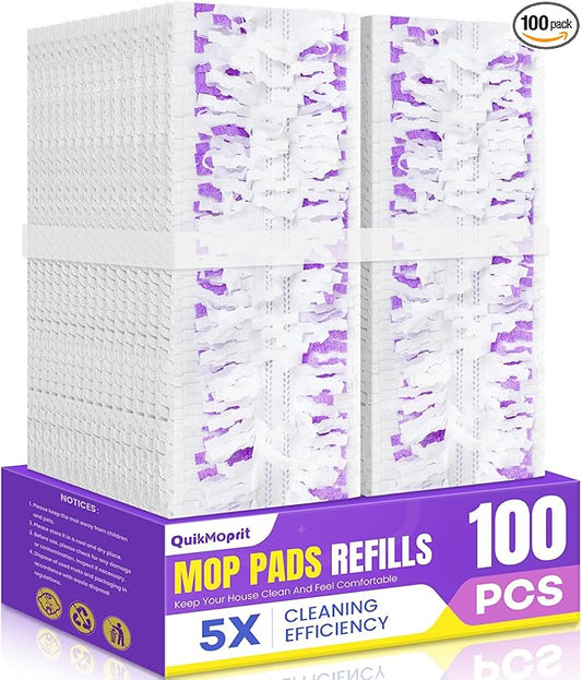 100 Pcs 5X Cleaning Disposable Power Mop Pads Refills Compatible with Swiffer PowerMop Unscented 14-Layer Heavy-Duty Multi-Surface Replacement Mopping Refill Pad for Floor Surface Cleaning
