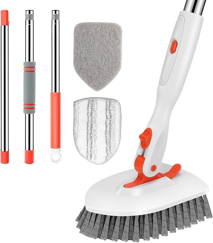 SetSail Grout Cleaner Brush with Long Handle & 3-in-1 Tile Tub Floor Scrubber, V-Shaped Floor Scrub Brush Swivel Grout Brush Stiff Bristle Floor Grout Scrubber for Bathroom