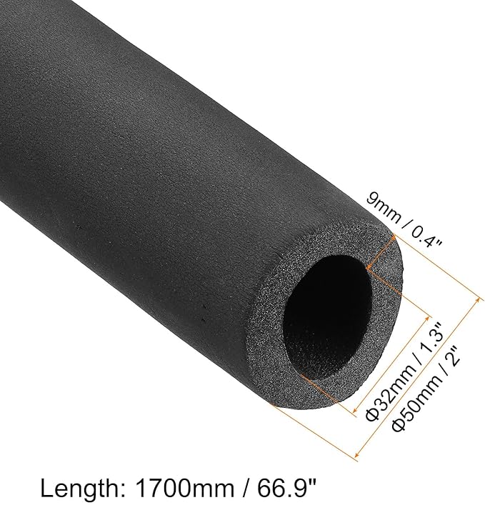 PATIKIL 66.9" L x 1-1/4"ID x 0.4" T Pipe Insulation Foam Tube, Water Pipe Insulation Tubing Heat Preservation for Plumbing Water AC Pipe Sprinkler Spigot, Black