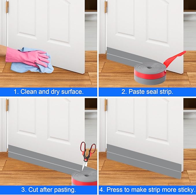 ToLanbbt Weather Stripping Silicone Door Seal Strip 2 in x 40 ft Door Draft Stopper Self Adhesive Door Draft Tape, Side & Bottom Gaps Insulation Strip for Glass Shower Door Sliding Door Window, Gray