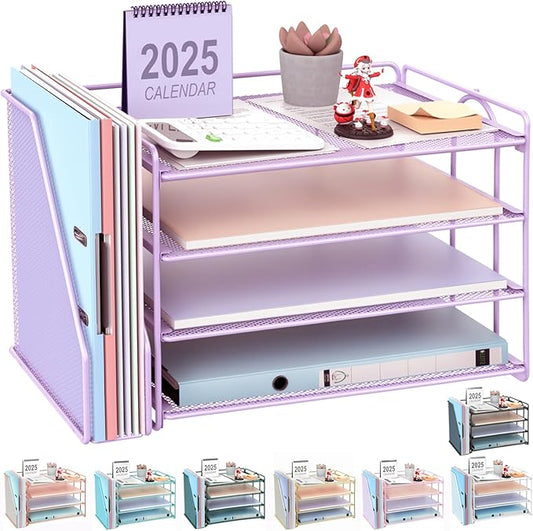 gianotter 4-Tier Paper Organizer With Magazine Holder, Desk Organizers and Accessories, Desk Accessories & Workspace Organizers, File Organizer for Office Supplies Storag (Purple, 4-Tier)