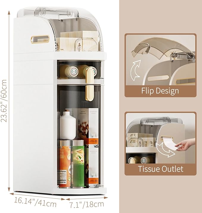 Ultra-Thin Bathroom Storage Cabinet with Wheels - 3-Tier Slim Narrow Organizer for Small Spaces, Transparent Drawers, Waterproof & Sturdy ABS+PP, No Assembly Needed for Bath, Bedroom, Kitchen