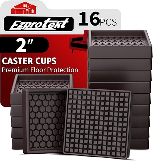 Ezprotekt Non Slip Furniture Pads, 16 Pcs 2" Anti Slip Rubber Caster Cups, Anti Skid Furniture Coasters for Hardwood Floors, No Slide Furniture Gripper, Furniture Stoppers to Prevent Sliding (Brown)