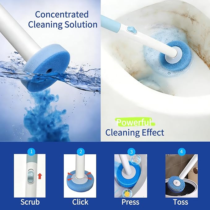 2-in-1 Toilet Cleaning Kit: Disposable Toilet Brush with 24 Refills & Pumice Stone Scrubber with 4 Stones, Wall Mounted Holder, No-Touch Cleaning for Toilets, Sink