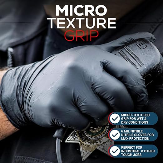 FIRST GLOVE Volt 6 Mil Black Nitrile Disposable Gloves - 1000 Ct. XX-Large - Food Safe Heavy Duty Gloves for Cooking, Cleaning, Industrial & Food Service - Latex Free, Powder Free, Micro-Textured Grip
