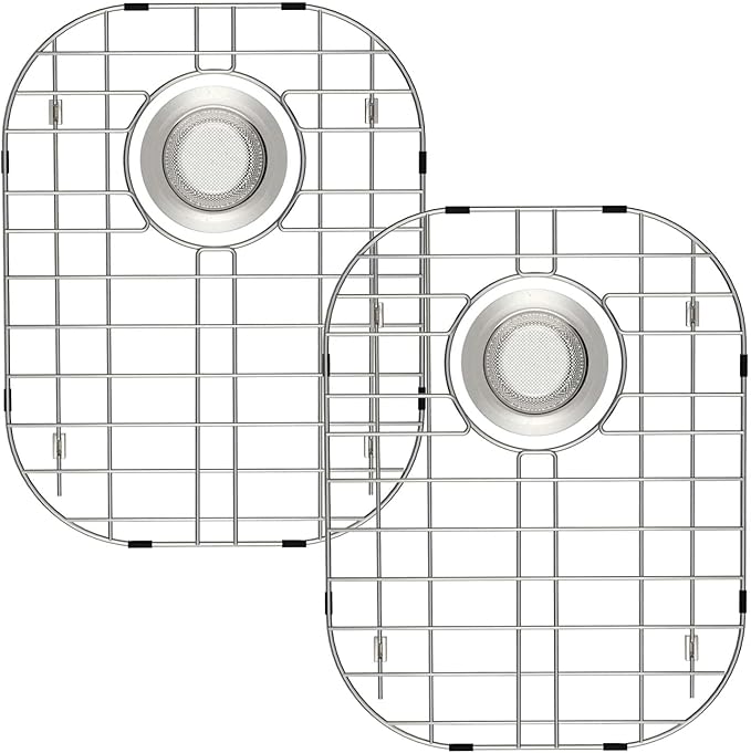 SANNO Kitchen Sink Protectors Gird Sink Rack, 14.57" L X 11.2" W Bottom Grid with Rear Drain Hole for Double Sink, Stainless Steel, 2 Pack