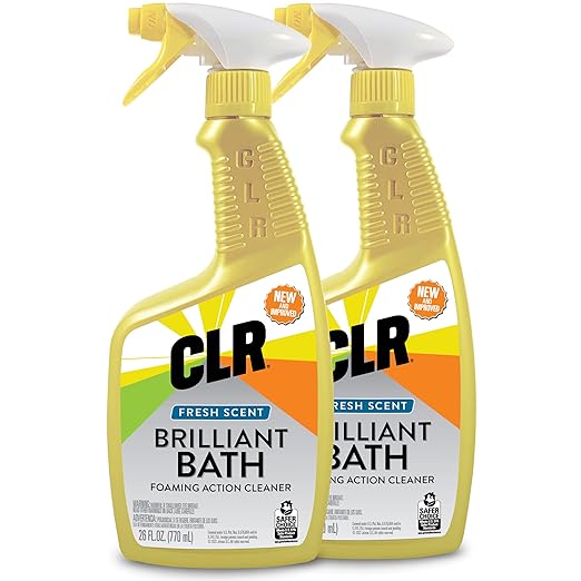 CLR Brilliant Bath Foaming Bathroom Cleaner Spray, 26 Ounce Bottle (Pack Of 2) & Casabella Smart Scrub Heavy Duty Tile and Grout Cleaning Brush, Gray, Grey/Aqua (15933)