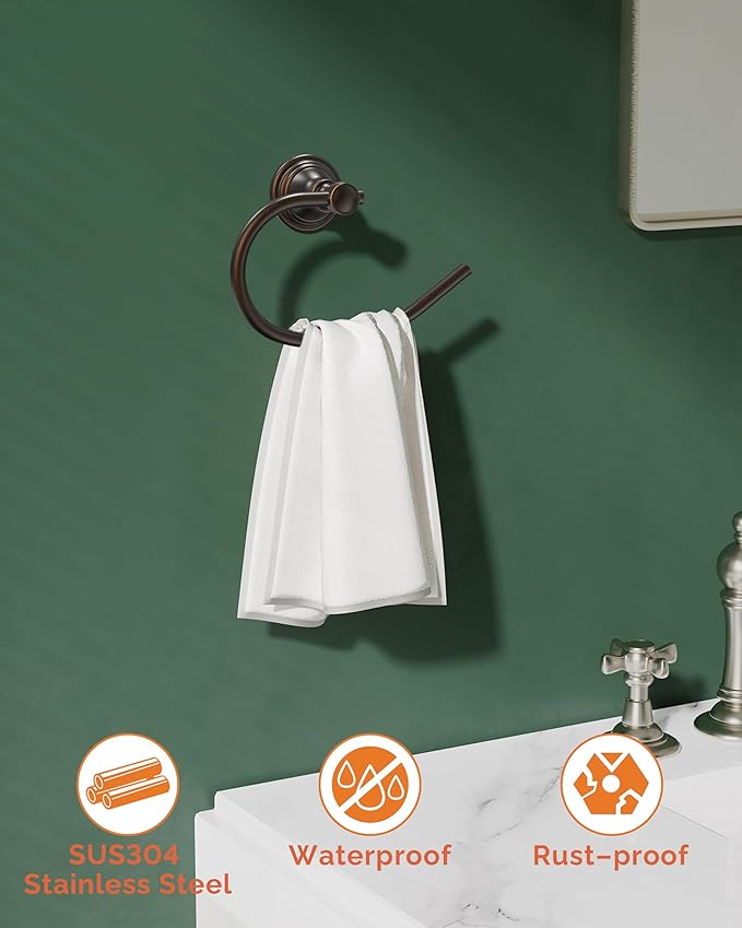 Towel Ring 2 Pack, Stainless Steel Hand Towel Holder for Bathroom Wall Mount, Heavy Duty Towel Hanger for Kitchen, Bath, RV (Oil Rubbed Bronze